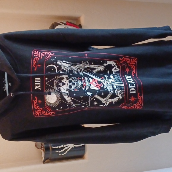 DOLLSKILL 2X BLACK LONG-SLEEVED SWEATSHIRT WITH PUNK ANARCHY IN RED ON FRONT - Picture 9 of 13